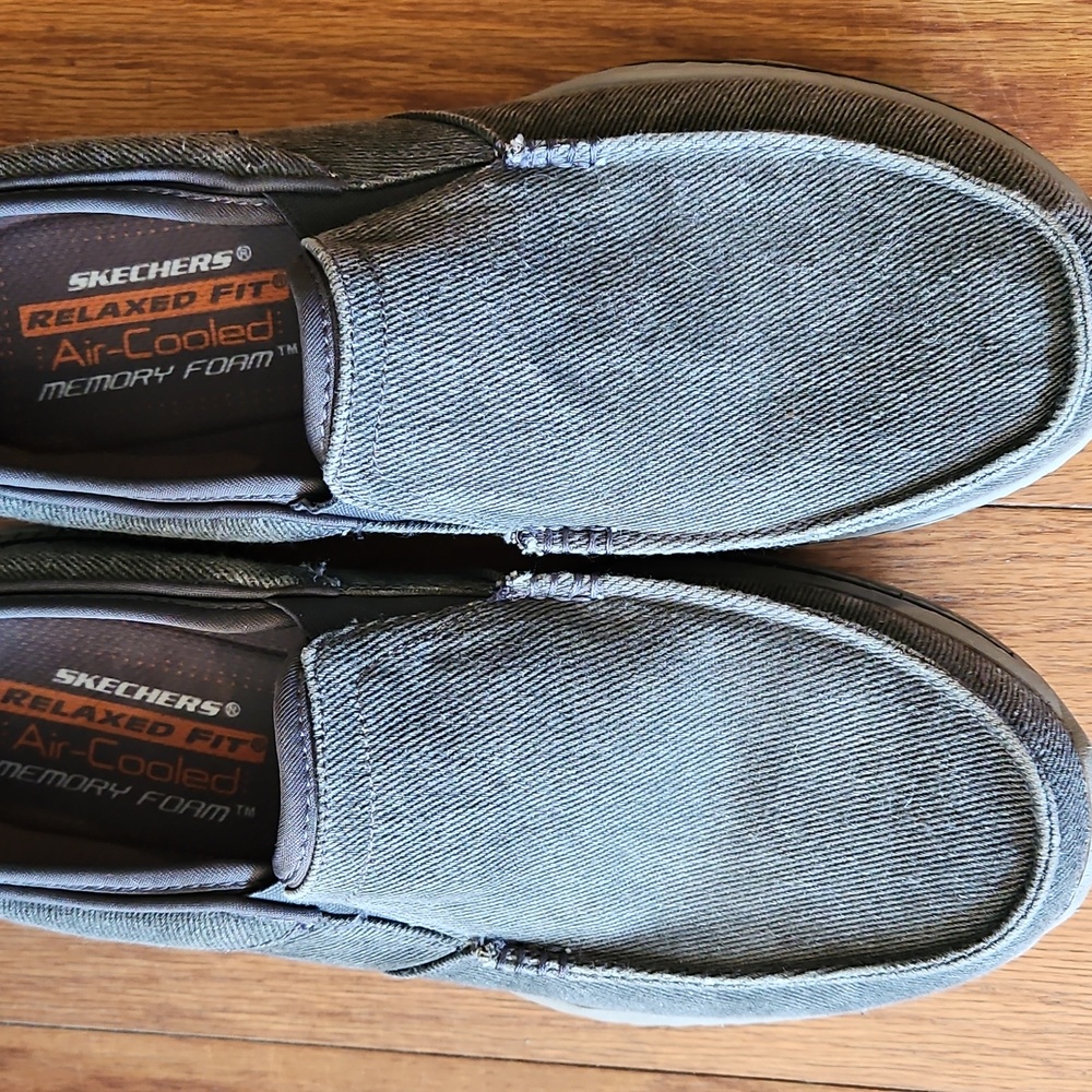 SKECHERS MENS CRESTON RELAXED FIT WOVEN CANVAS SLIP ON LOAFER GRAY sz 11-11.5